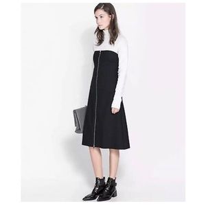 Strapless zip front midi dress